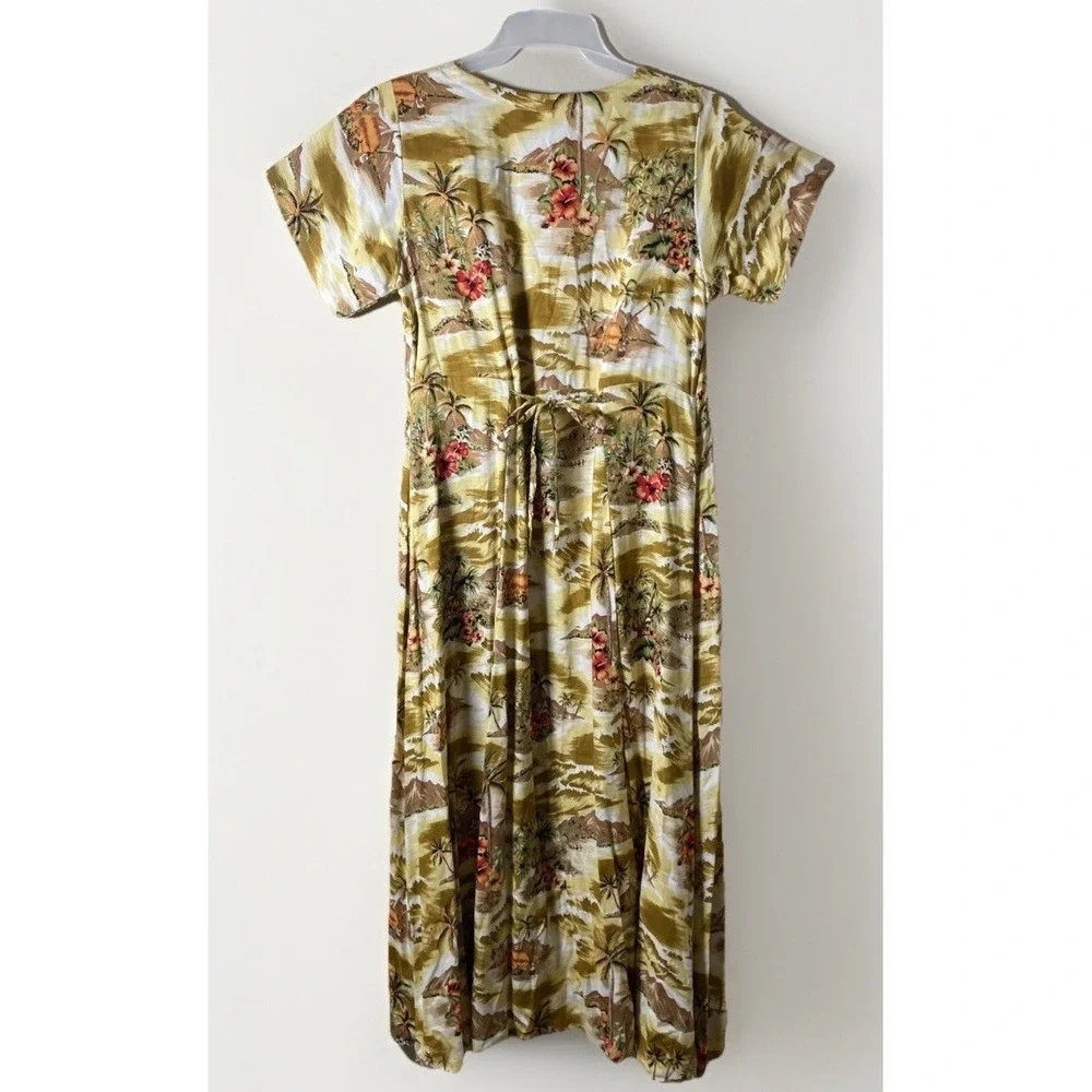 Maka Hawaii Beachwear Vintage Short Sleeve Rayon Maxi Dress Women's Size Large